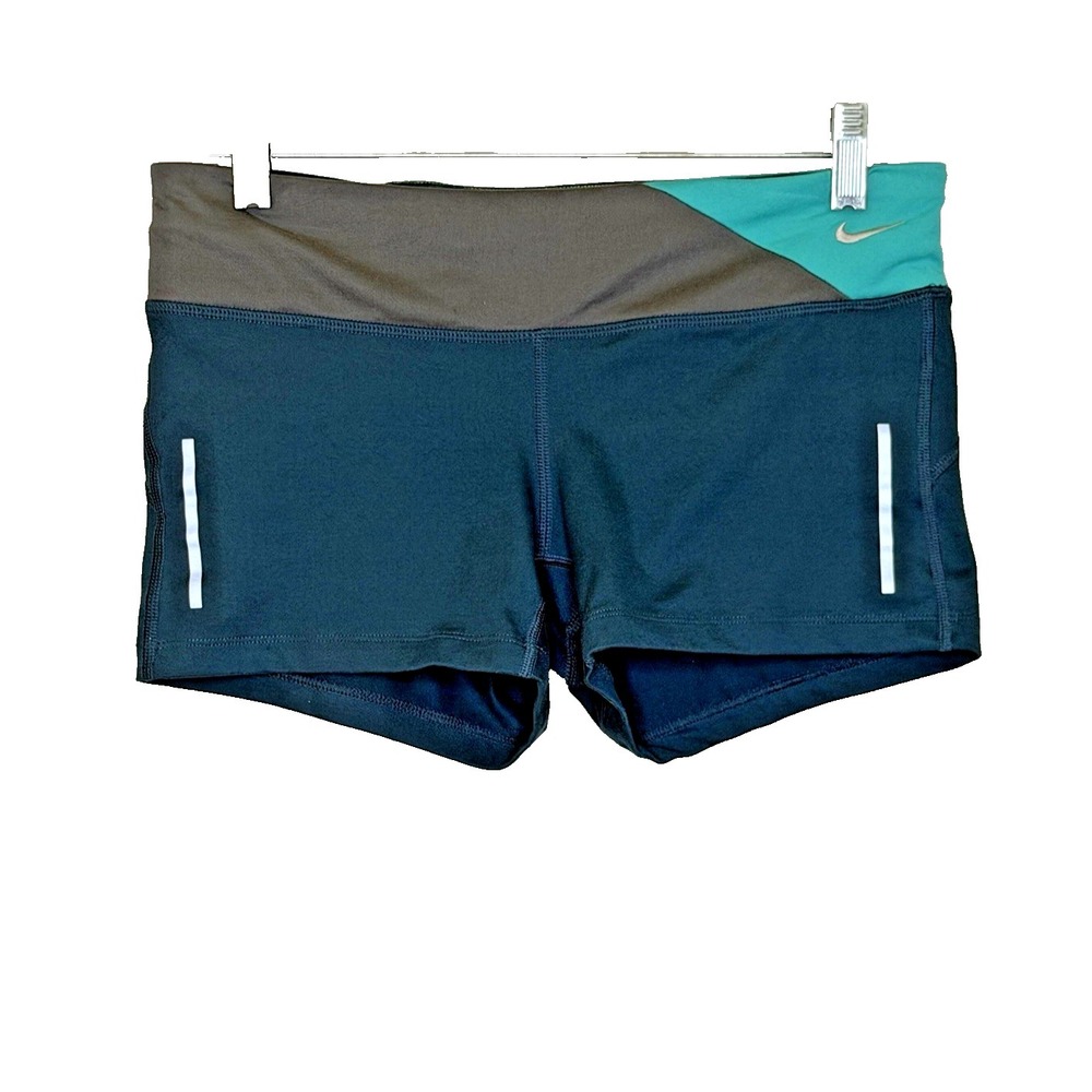 Nike Dri-Fit Running Shorts Womens Size Medium Teal Gray Pull On Elastic Waist